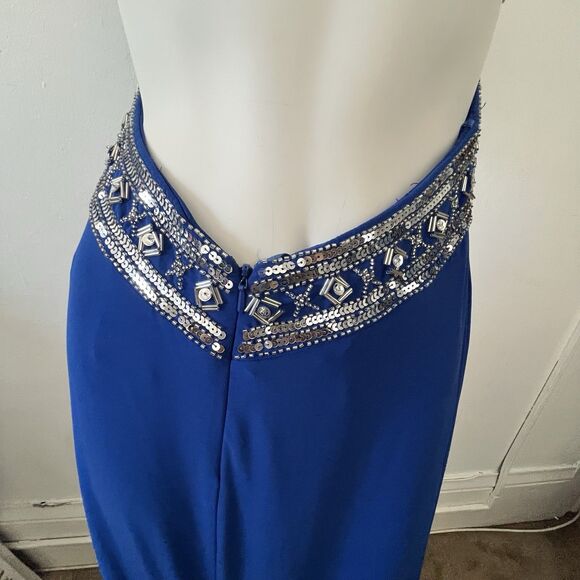 Betsy And Adam Beaded One Shoulder Floor Length Dress Gown 4 Blue Winter Holiday - Picture 5 of 13